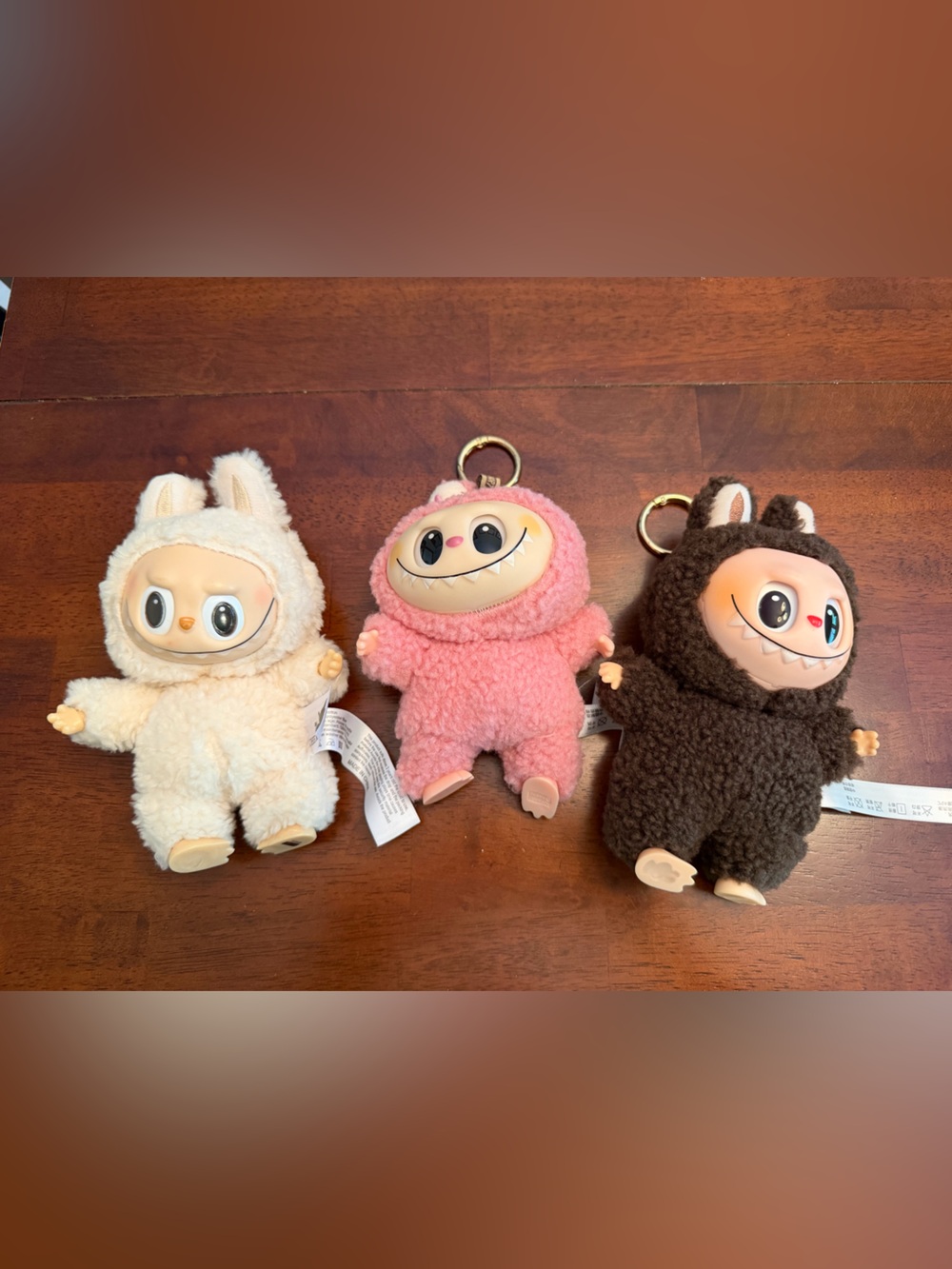 Plush Keychain Toy - Pink, Cream & Brown Cute Character Set- Fake Labubu